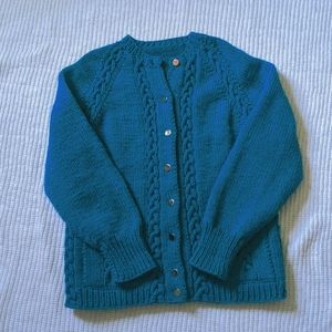 Handmade knitted cardigan sweater teal